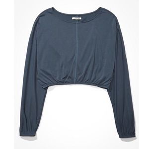 American Eagle Blue Cropped Long Sleeved Shirt